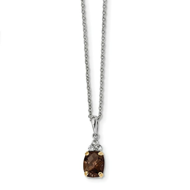 925 Sterling Silver With 14k Smokey Quartz Necklace 